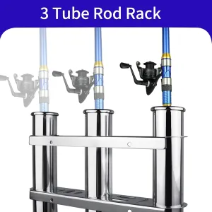 Marinebaby Flush mount Fishing Rod Holder, 316 Stainless Steel 3 Link Tube rod holder, Stainless Steel 3 Rod Rack for Boats Yacht Truck