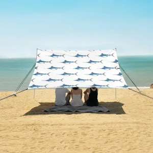 Marlin Sailfish Pattern Beach Canopy Tent Anti-UV & Wind Resistant, Camping Sun Shelter Easy Setup Portable,Outdoor Shade Tents with Sandbags,Sand Shovels,Ground Pegs & Stability Poles