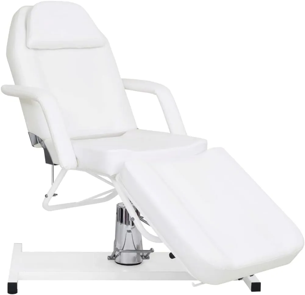 Massage Table with Adjustable Height and Rotatable Features, PVC and Foam Padding, for Beauty Treatments, White