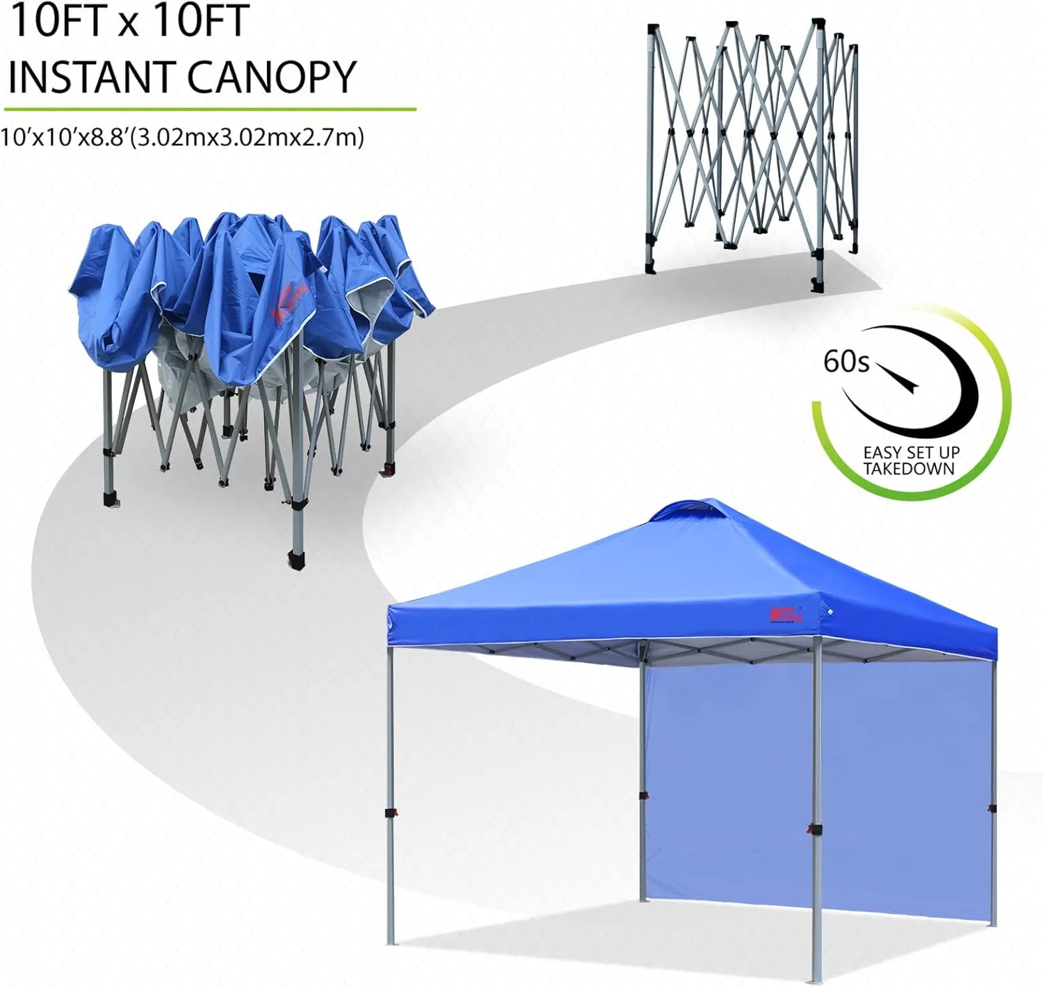 MASTERCANOPY Durable Pop-up Canopy Tent with 1 Sidewall (10'x10',Blue)