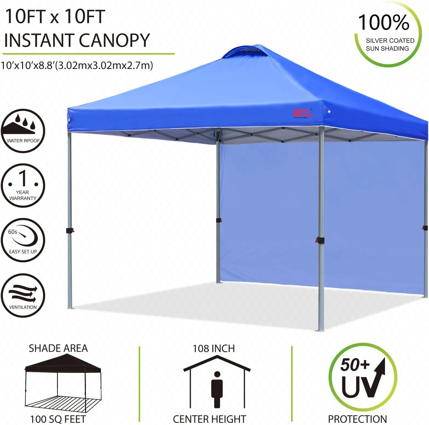 MASTERCANOPY Durable Pop-up Canopy Tent with 1 Sidewall (10'x10',Blue)