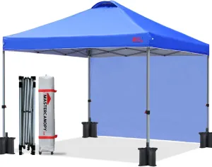 MASTERCANOPY Durable Pop-up Canopy Tent with 1 Sidewall (10'x10',Blue)