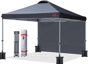 MASTERCANOPY Durable Pop-up Canopy Tent with 1 Sidewall (12x12 ft, Black)