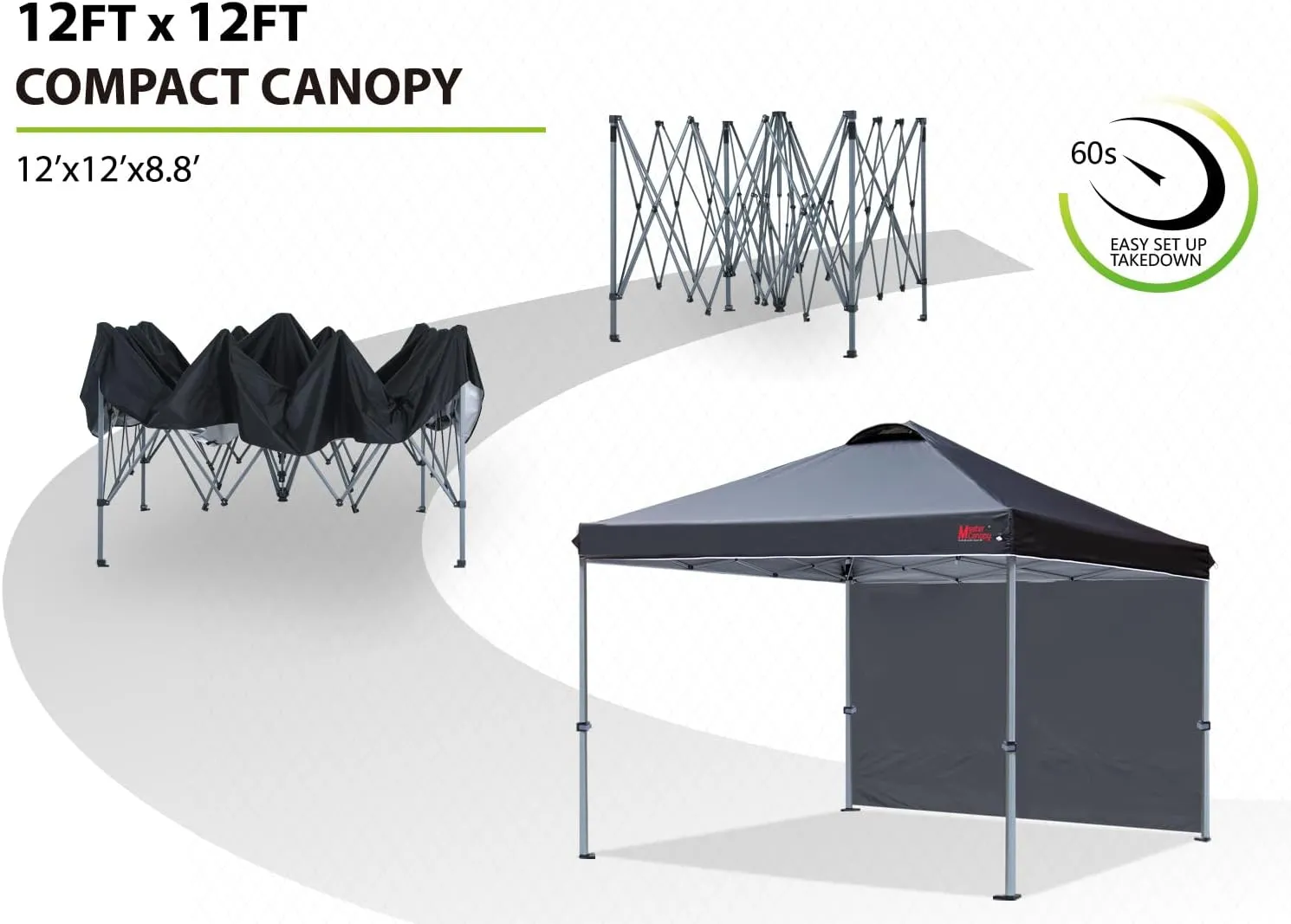 MASTERCANOPY Durable Pop-up Canopy Tent with 1 Sidewall (12x12 ft, Black)