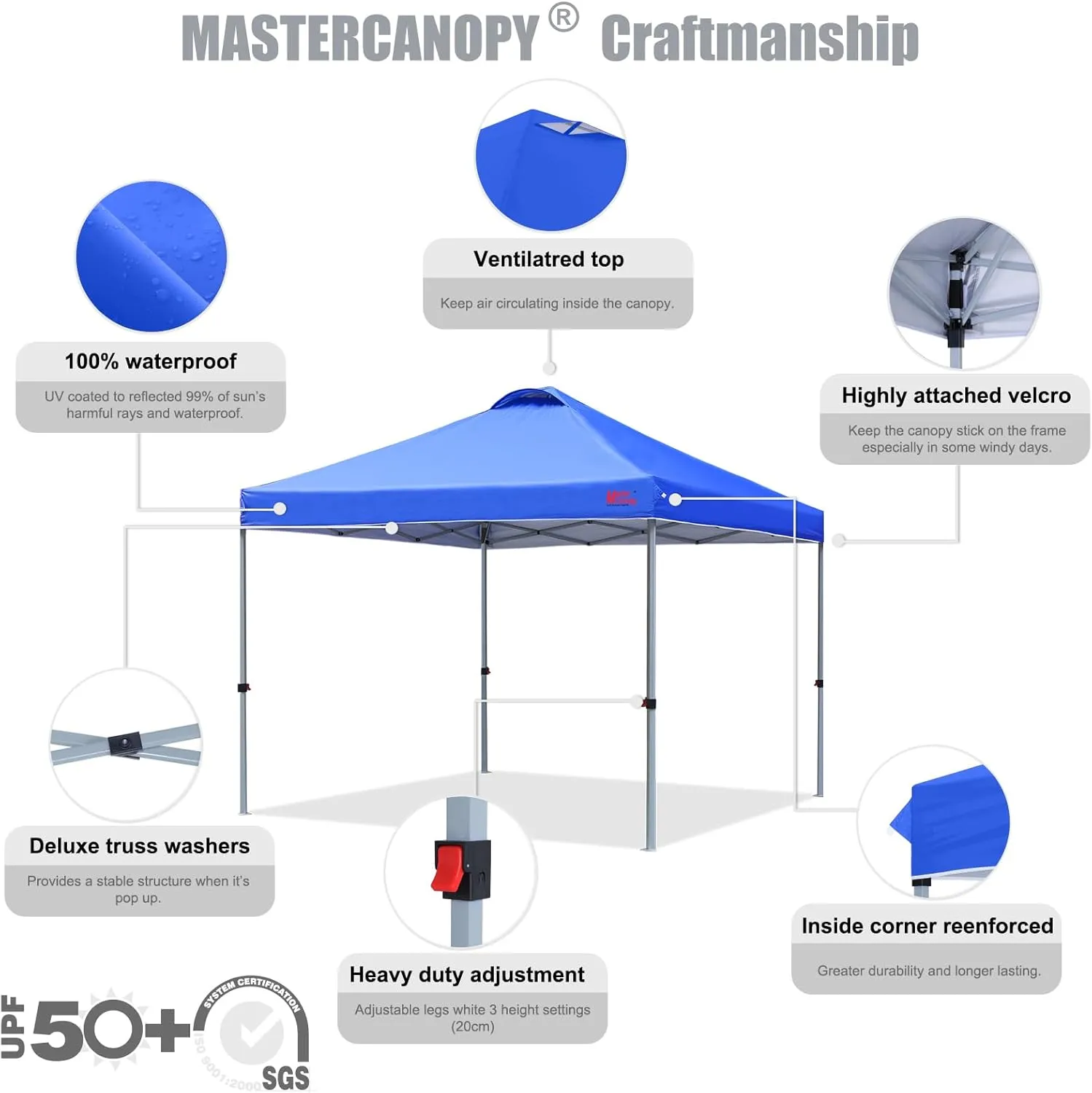MASTERCANOPY Durable Pop-up Canopy Tent with Roller Bag (10x10, Blue)