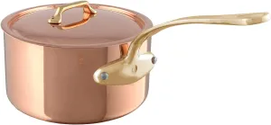 Mauviel M'Heritage 200 B 2mm Polished Copper & Stainless Steel Sauce Pan With Lid, And Brass Handles, 1.8-qt, Made in France