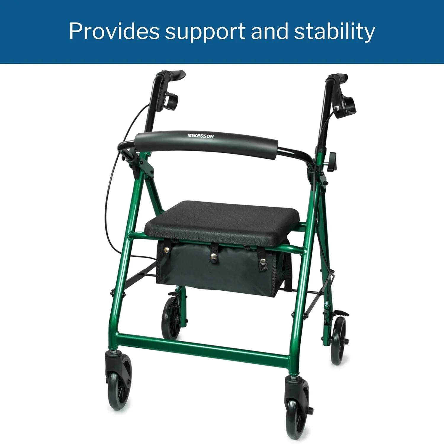 McKesson Rollator Walker with Seat and Wheels, Lightweight, Aluminum, 300 lbs Weight Capacity, Green, 1 Count