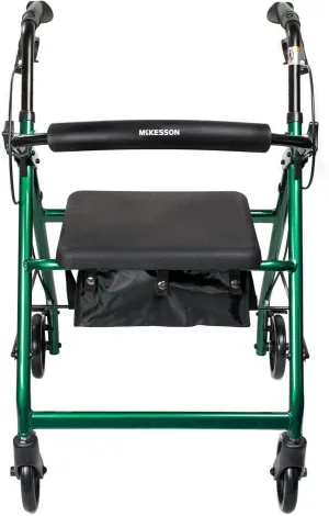 McKesson Rollator Walker with Seat and Wheels, Lightweight, Aluminum, 300 lbs Weight Capacity, Green, 1 Count