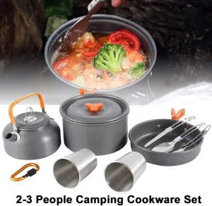 MDybf Camping Cookware Kit Outdoor Aluminum Cooking Set for 2 to 3 People Non Stick Folding Camping Pans and Pots Travelling Camping Hiking Picnic BBQ Orange
