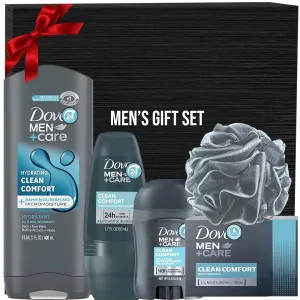 Men Care Father's Day Gift Set, 5 Piece Set, Men Body Wash Clean Comfort, Clean Comfort Deodorant Stick, Clean Comfort Deodorant Roll On, Clean Comfort Bar Soap,Men's Shower Pouf, Gift Box