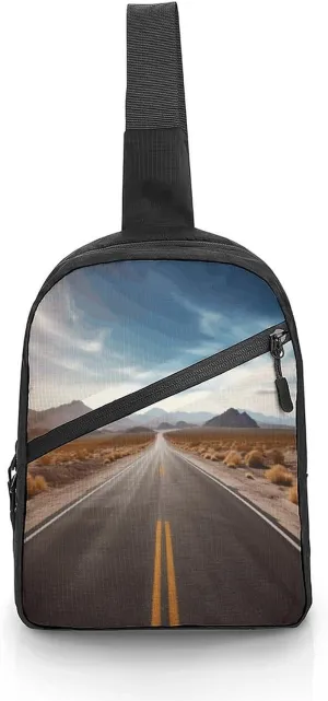 Men Women Foldable Sling Bags,Desert Landscape Highway Print Crossbody Chest Bag,Shoulder Chest Backpack for Cycling Walking Hiking