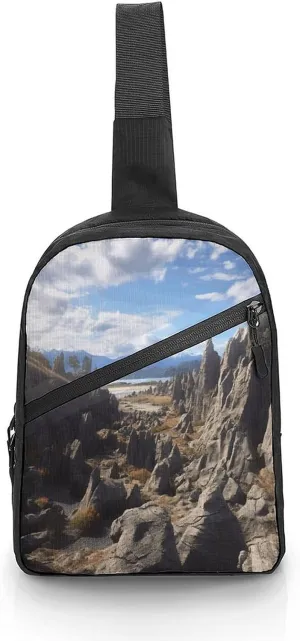 Men Women Foldable Sling Bags,Rocks Scenic Print Crossbody Chest Bag,Shoulder Chest Backpack for Cycling Walking Hiking