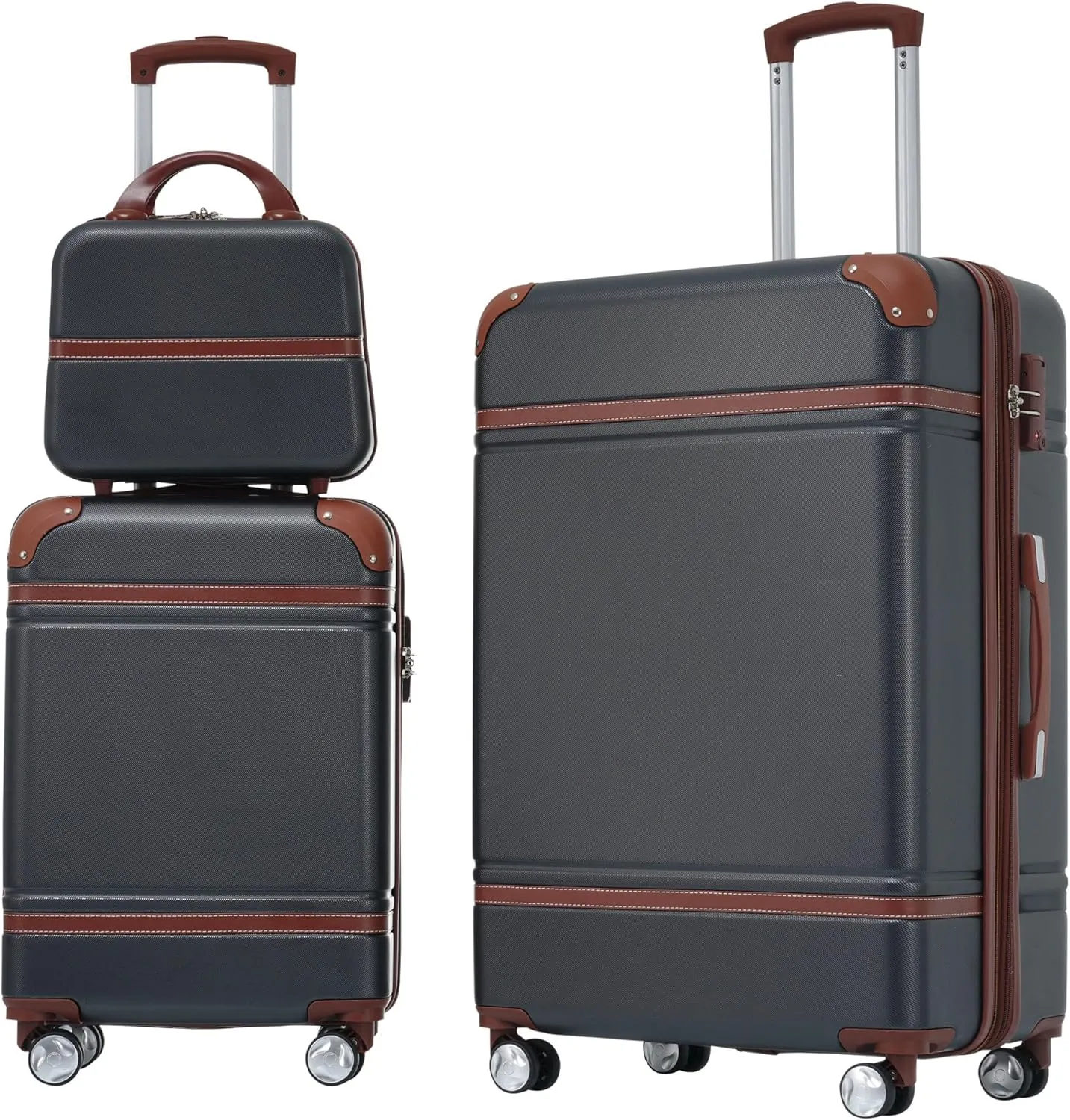 Merax Luggage Sets, Hardshell Luggage Sets 3 Pieces 20" 28" Luggages and Cosmetic Case Spinner Suitcase with TSA Lock Lightweight, Black