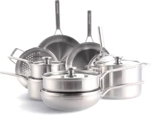 Merten & Storck Tri-Ply Stainless Steel 14 Piece Cookware Pots & Pans Set,Professional Cooking,Multi Clad,Measurement Markings,Drip-Free Pouring Edges,Durable Glass Lids,Induction,Oven&Dishwasher Safe