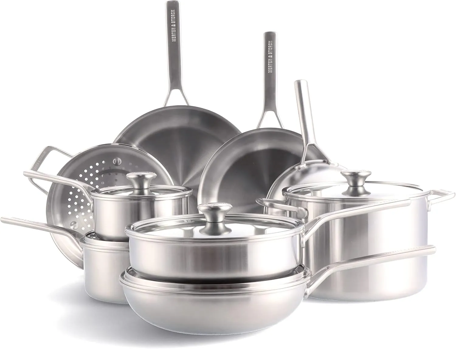 Merten & Storck Tri-Ply Stainless Steel 14 Piece Cookware Pots & Pans Set,Professional Cooking,Multi Clad,Measurement Markings,Drip-Free Pouring Edges,Durable Glass Lids,Induction,Oven&Dishwasher Safe