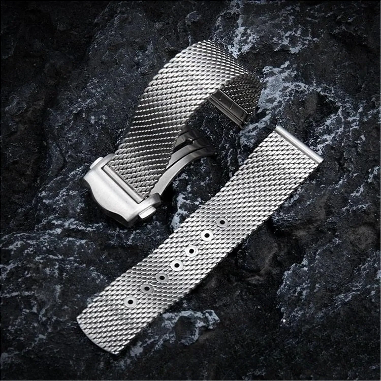 Mesh Stainless Steel Watch Strap 20mm Bracelet Metal Quick Release Adjustable Folding Buckle Men Women Band