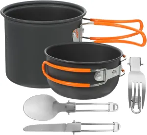 Metal Aluminum Camping Cooking Set 1-Person Portable Cookware Kit Pot Pan Plate Cup for Camping Hiking