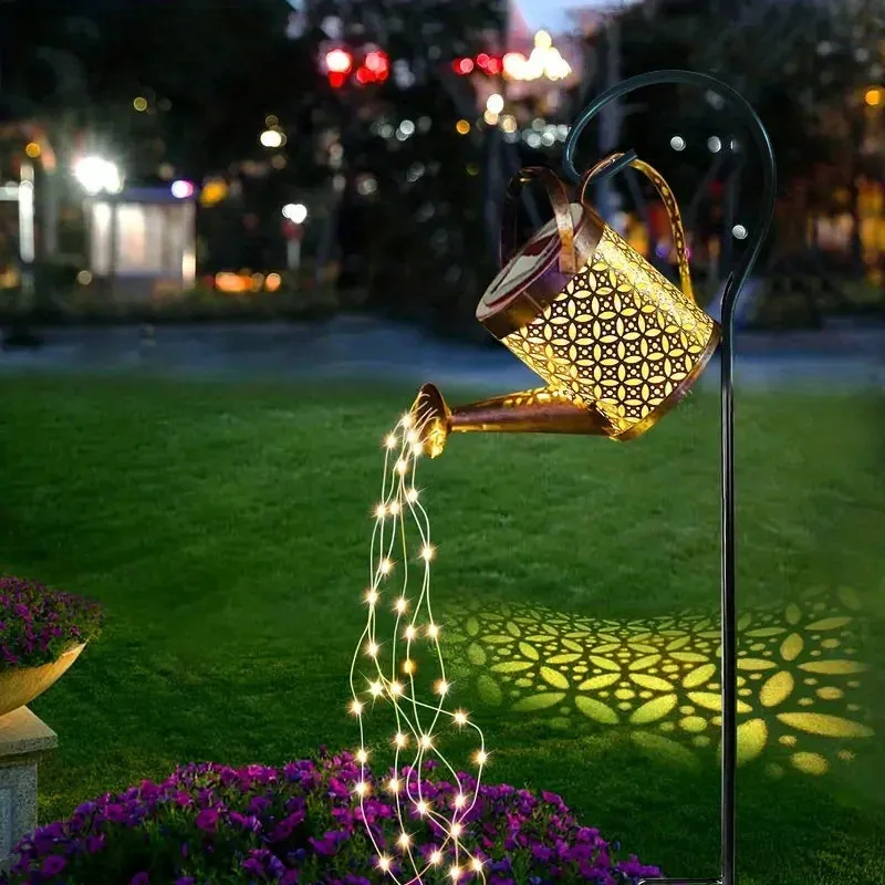 Metal Lantern Solar Watering Can Light for Outdoor Garden Decor, Waterproof Hanging Fairy Art Decorative Lights