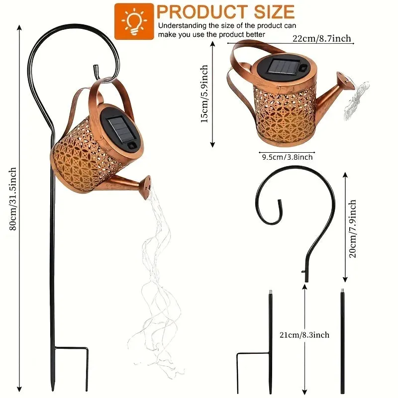 Metal Lantern Solar Watering Can Light for Outdoor Garden Decor, Waterproof Hanging Fairy Art Decorative Lights