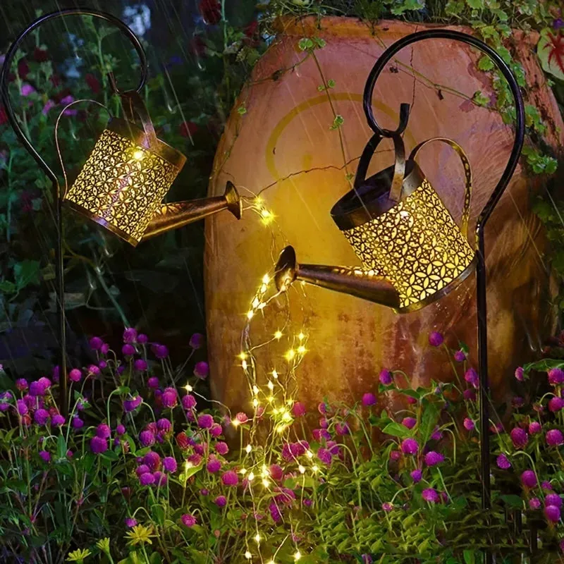 Metal Lantern Solar Watering Can Light for Outdoor Garden Decor, Waterproof Hanging Fairy Art Decorative Lights