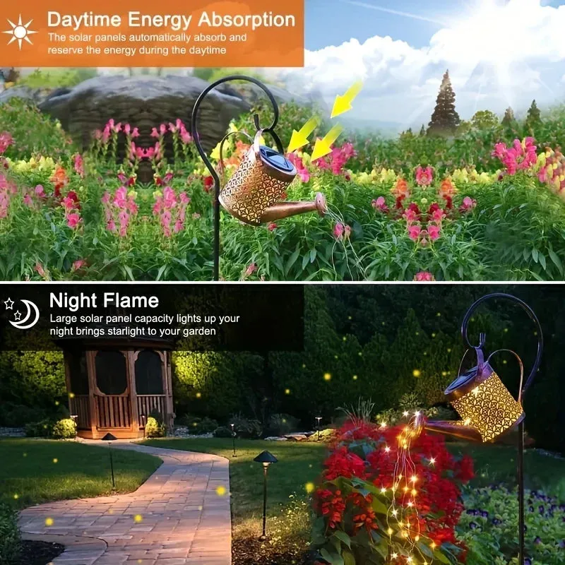 Metal Lantern Solar Watering Can Light for Outdoor Garden Decor, Waterproof Hanging Fairy Art Decorative Lights