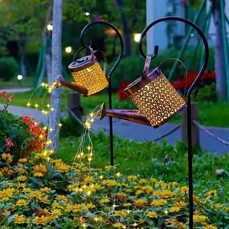 Metal Lantern Solar Watering Can Light for Outdoor Garden Decor, Waterproof Hanging Fairy Art Decorative Lights