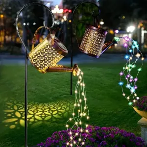 Metal Lantern Solar Watering Can Light for Outdoor Garden Decor, Waterproof Hanging Fairy Art Decorative Lights