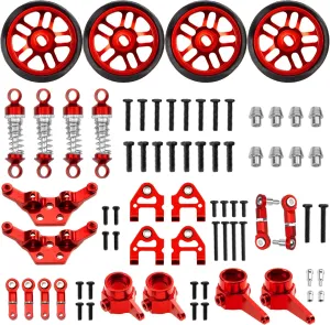 Metal Steering Knuckles Kit A-Arms Suspension Arm Rear Link Rod Shocks & Tires Upgrade Parts Compatible with WLtoys 284131 k979 k989 k999 1/28 RC Car