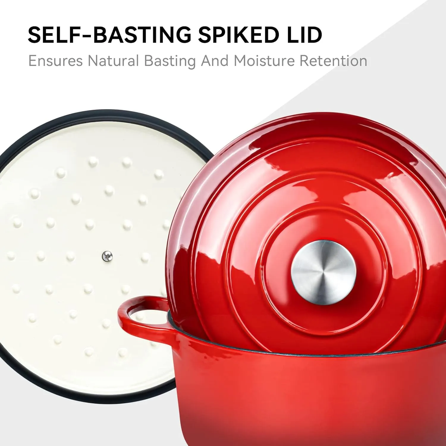 Miereirl 6 Quart Enameled Dutch Oven Pot with Lid, Cast Iron Dutch Oven with Dual Handles for Bread Baking, Cooking, Non-stick Enamel Coated Cookware (Red)