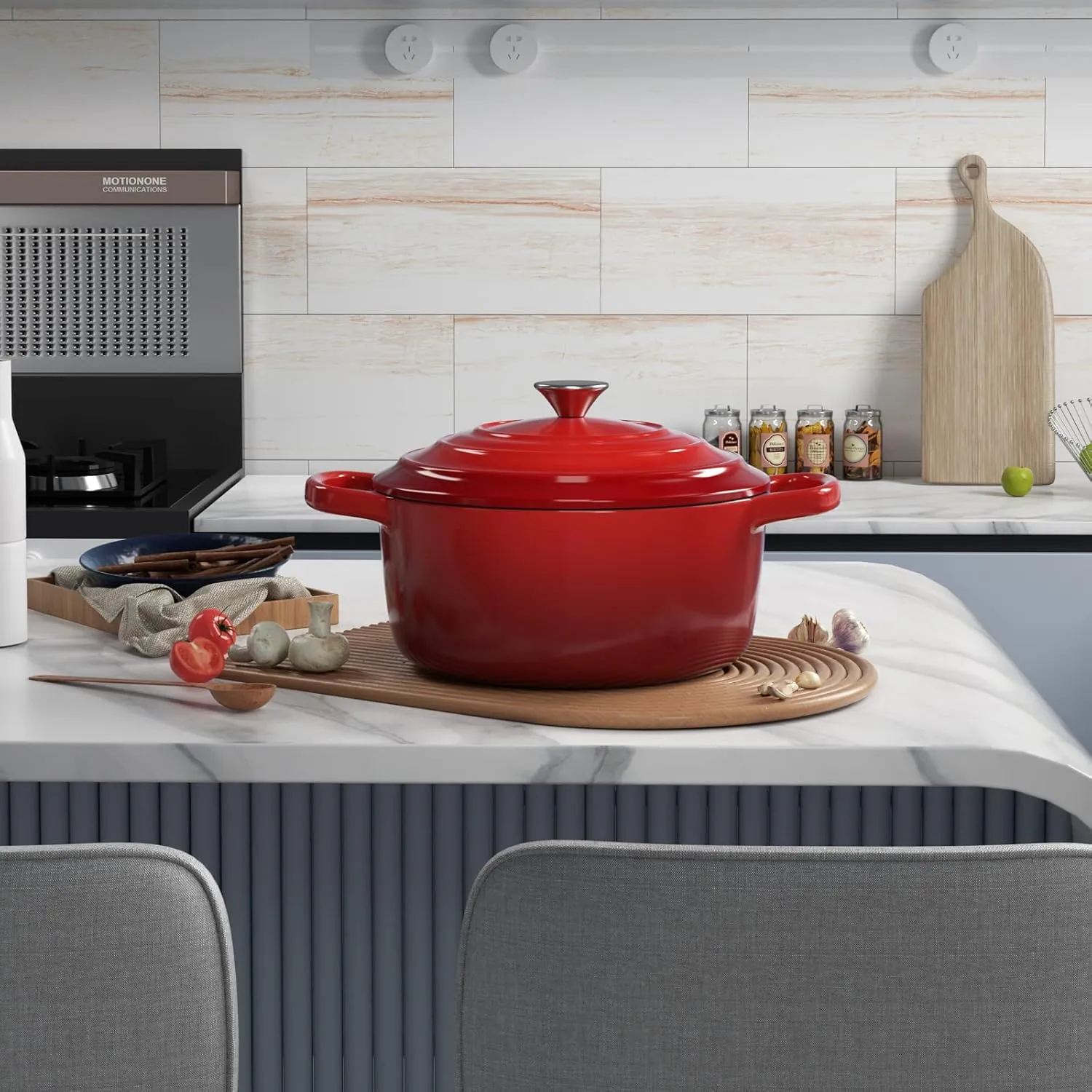 Miereirl 6 Quart Enameled Dutch Oven Pot with Lid, Cast Iron Dutch Oven with Dual Handles for Bread Baking, Cooking, Non-stick Enamel Coated Cookware (Red)