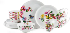 Mikasa Butterfly Garden Bone China Lightweight Chip Resistant 16-Piece Dinnerware Set, Service For 4