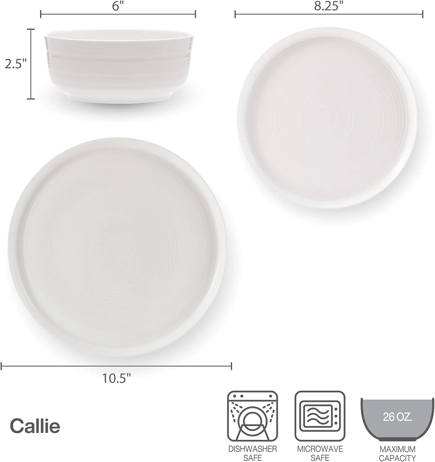 Mikasa Callie Bone China Lightweight Chip Resistant 12 Piece Dinnerware Set, Service for 4, White