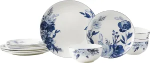 Mikasa Darcy Bone China Lightweight Chip Resistant 12 Piece Dinnerware Set, Service for 4,Blue and White