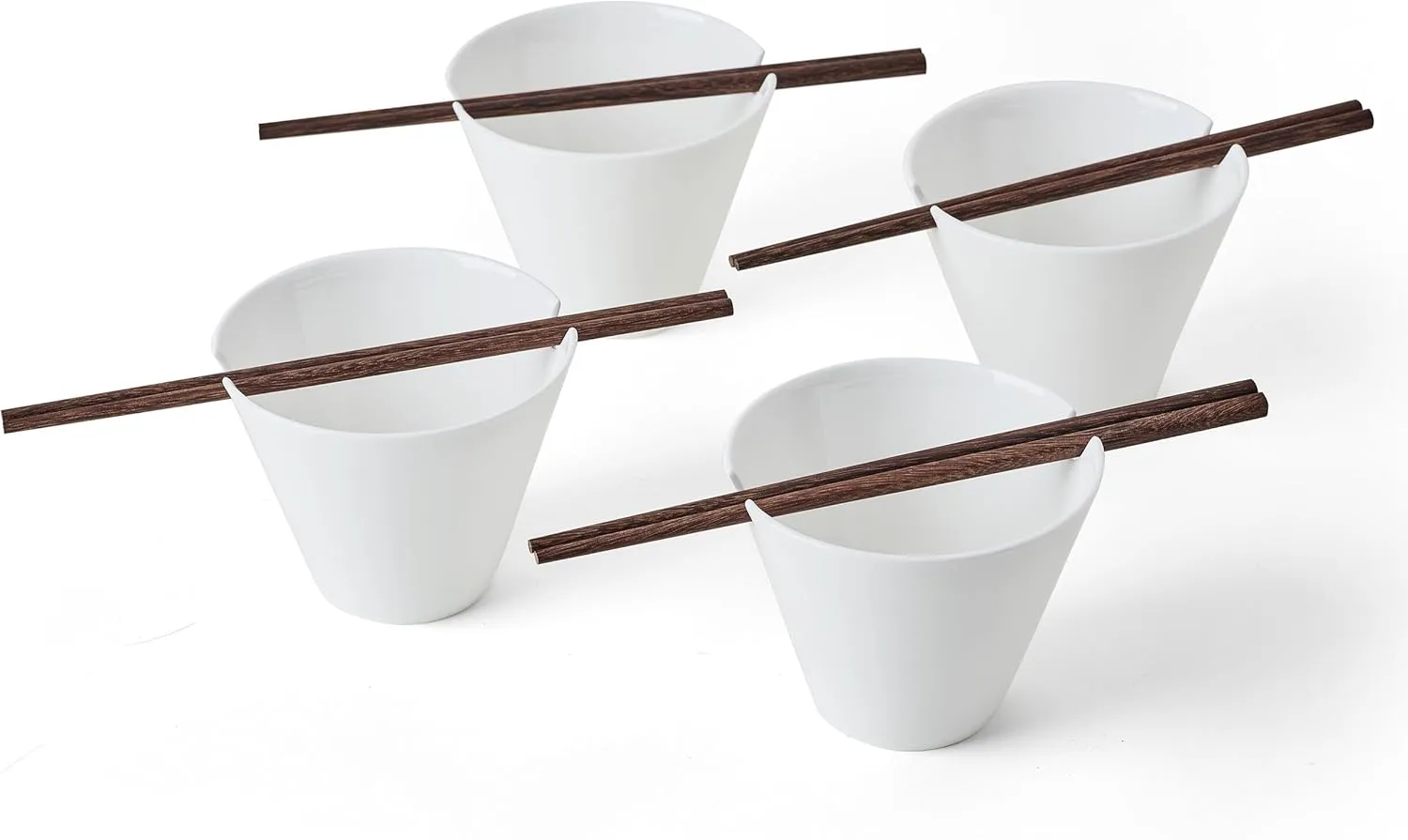 Mikasa Delray Bone China Lightweight Chip Resistant Noodle Ramen Bowl with Chopsticks, White, Set of 4, 4.75-Inch