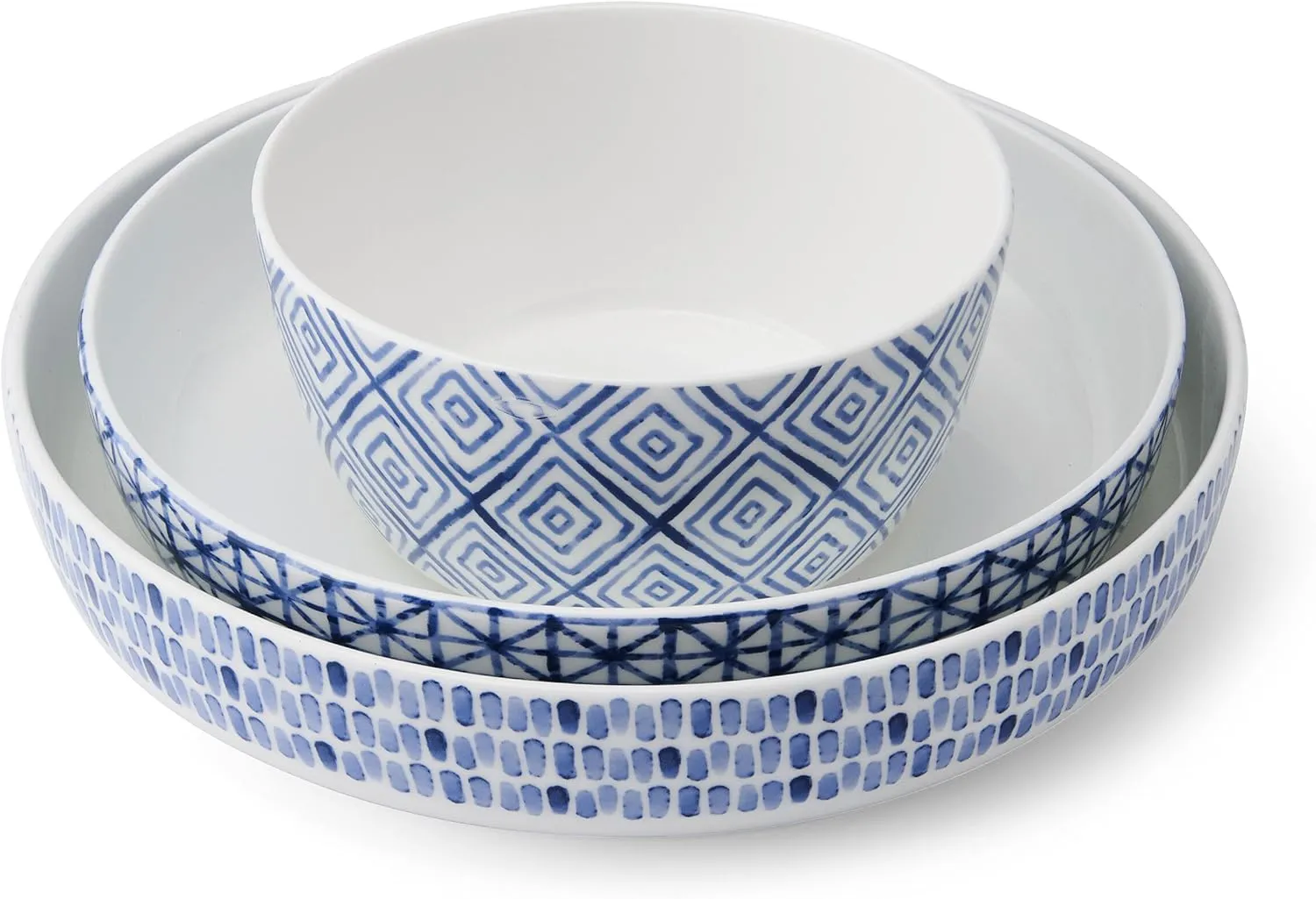 Mikasa Dillon Bone China Lightweight Chip Resistant 9 Piece Dinnerware Bowl Set, Service for 3, Blue
