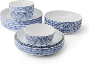 Mikasa Dillon Bone China Lightweight Chip Resistant 9 Piece Dinnerware Bowl Set, Service for 3, Blue