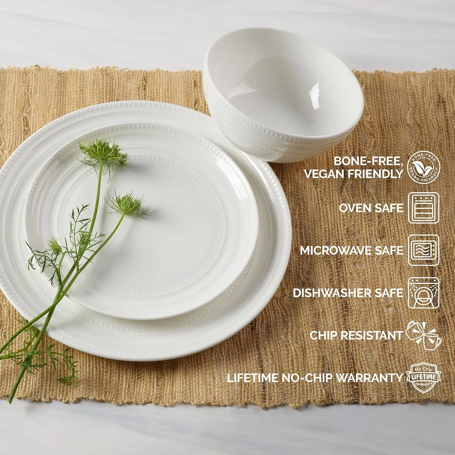 Mikasa Kamryn Vegan Bone Chip Resistant 12 Piece Dinnerware Set, Service for 4