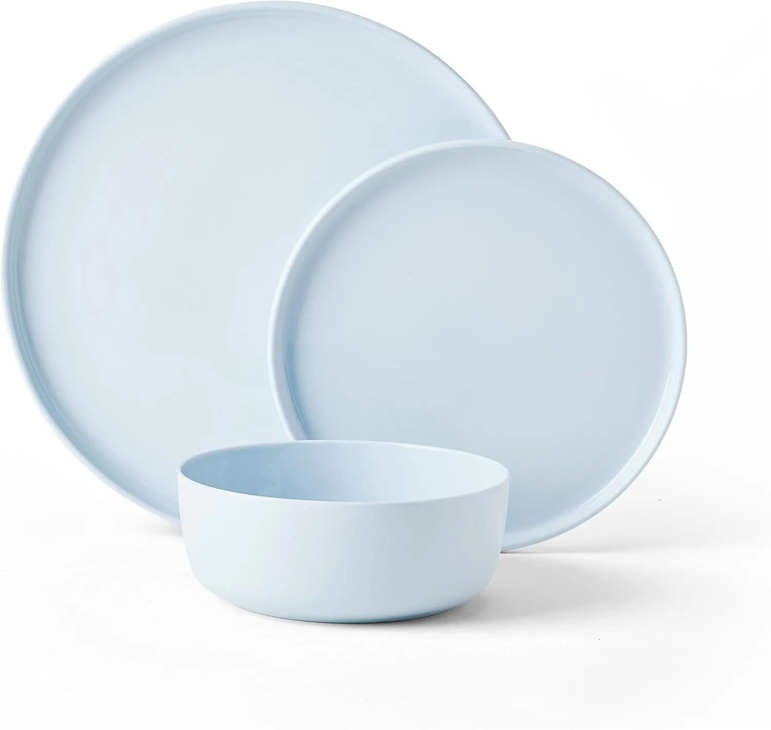 Mikasa Madison Pastel Bone China Lightweight 12 Piece Dinnerware Set, Service for 4, Misty Blue
