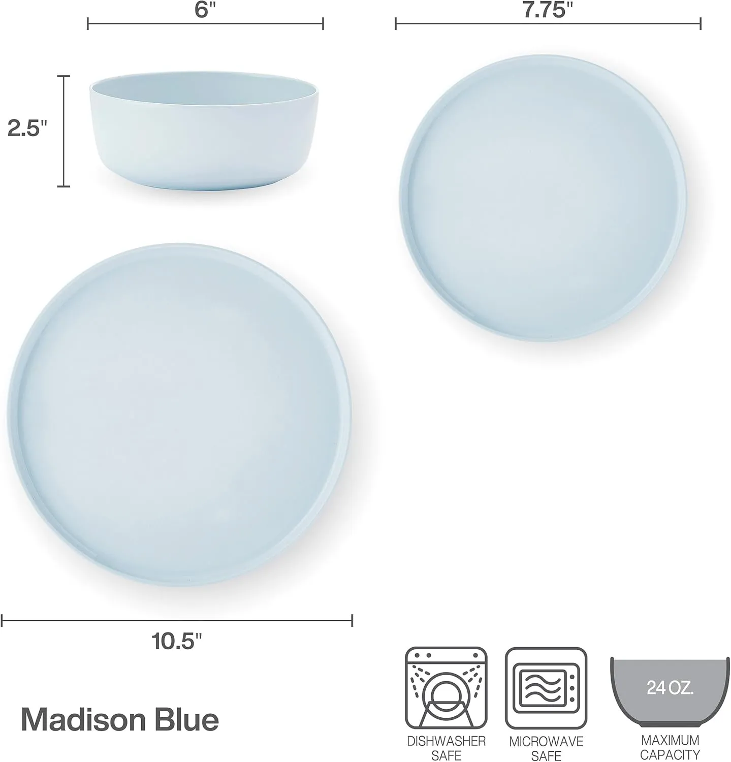 Mikasa Madison Pastel Bone China Lightweight 12 Piece Dinnerware Set, Service for 4, Misty Blue