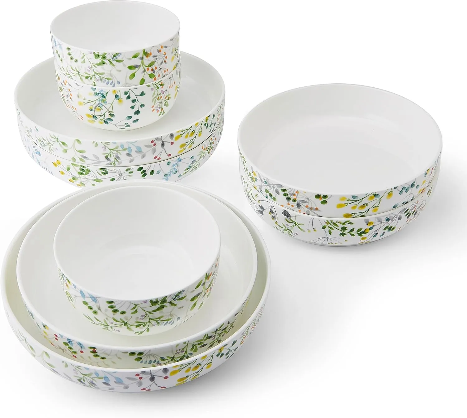 Mikasa Tivoli Garden Bone China Lightweight Chip Resistant 9 Piece Dinnerware Bowl Set, Service for 3