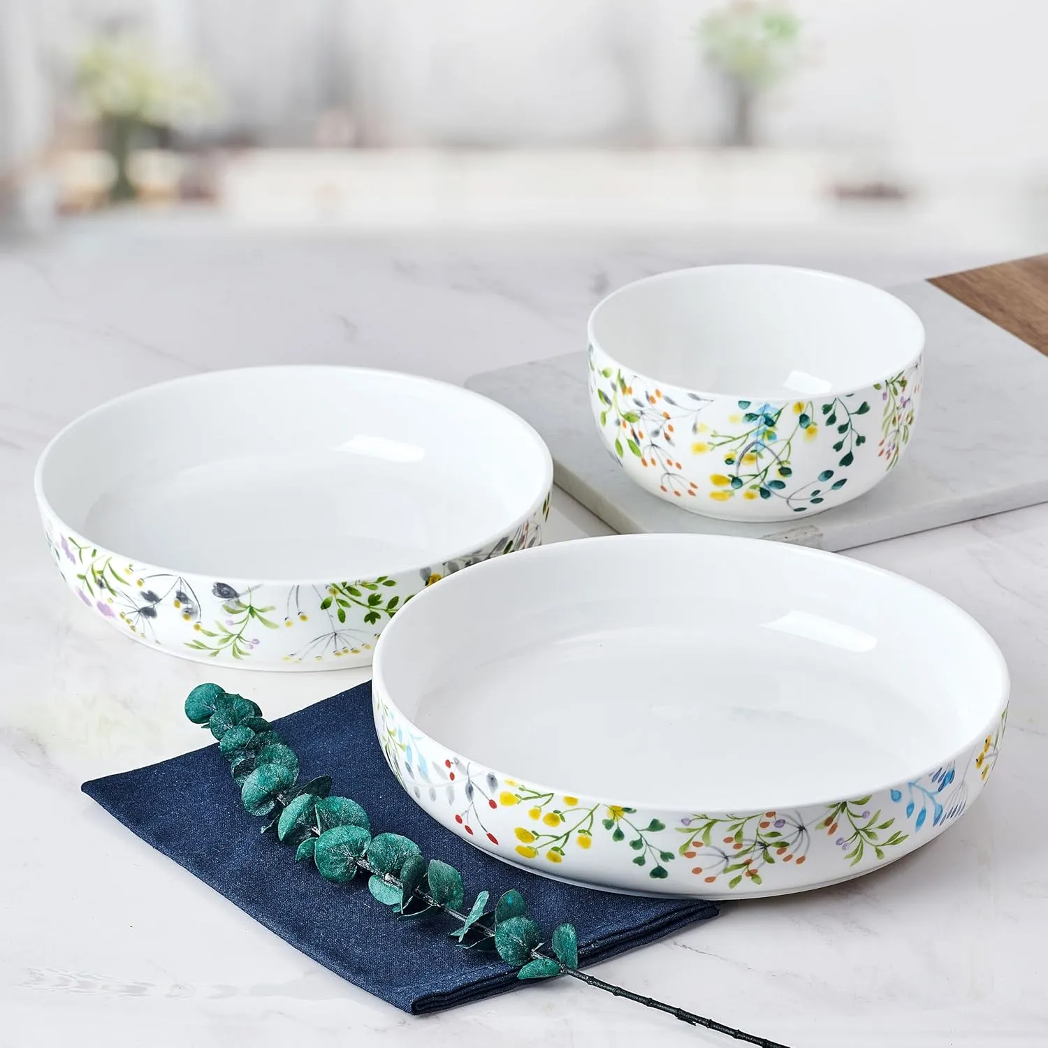 Mikasa Tivoli Garden Bone China Lightweight Chip Resistant 9 Piece Dinnerware Bowl Set, Service for 3