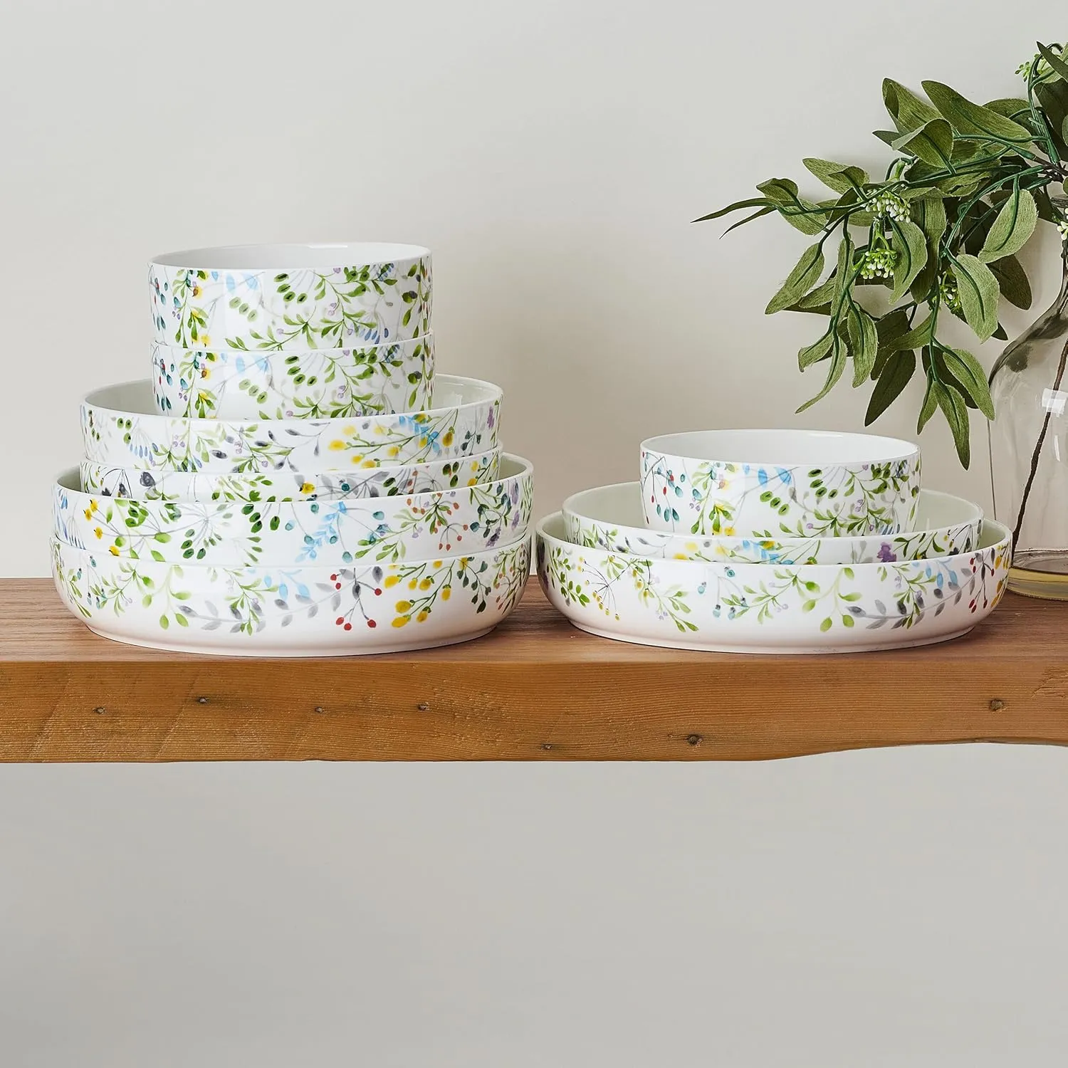 Mikasa Tivoli Garden Bone China Lightweight Chip Resistant 9 Piece Dinnerware Bowl Set, Service for 3