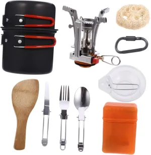 Mikikit Backpacking Cookware Outdoor Pot Cooking Kit Utensils Hiking Picnic Pot Set