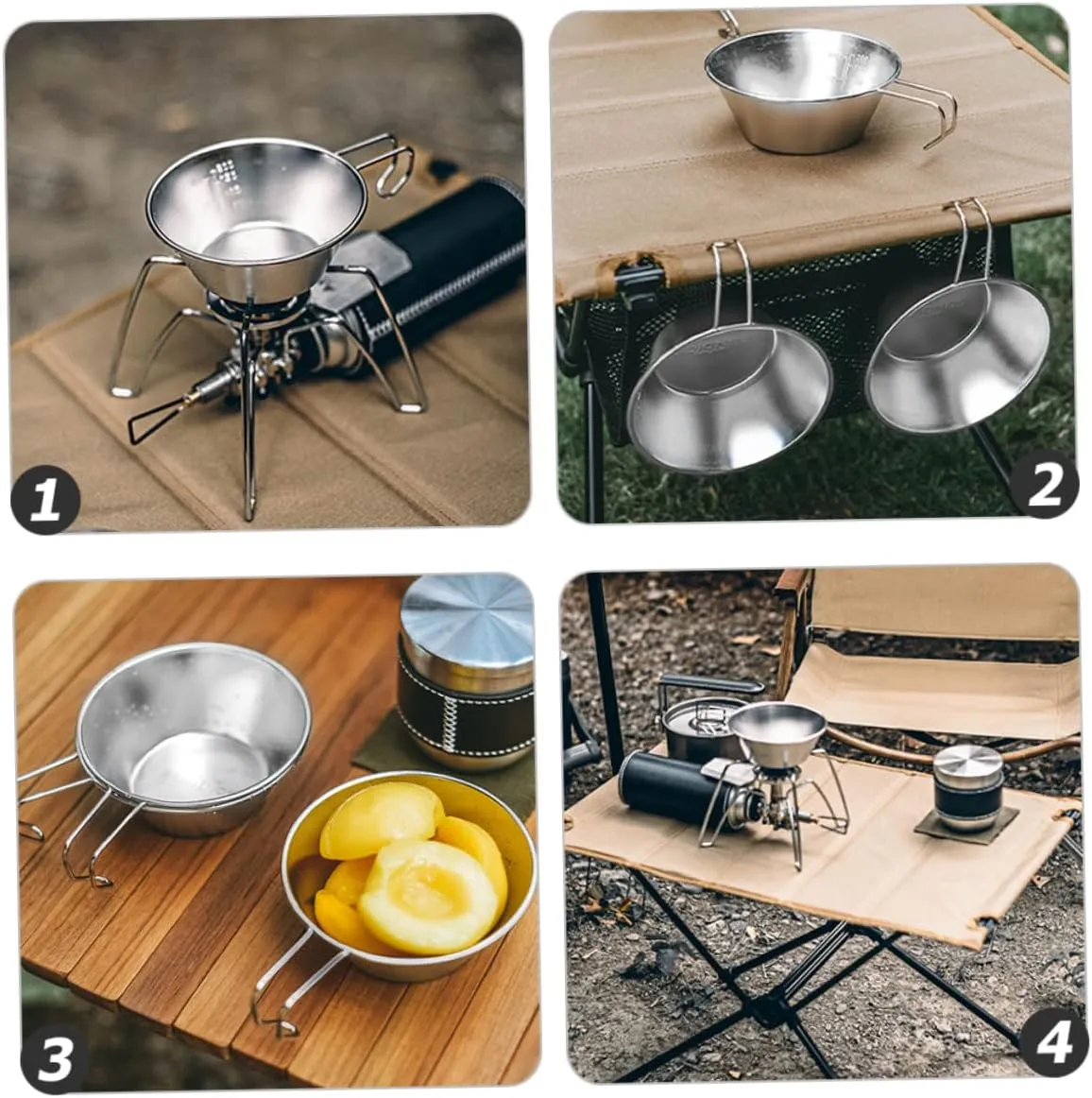 Mikikit Stainless Steel Salad Bowl Foldable Cups Portable Water Camping Mug Camping Accessories Wine Cup
