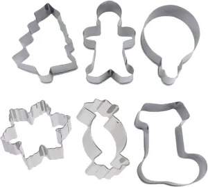 Mikinona 6Pcs Christmas Cookie Molds Gingerbread Man Boot Bell Candy Christmas Tree Snowflake Biscuit Cutters for Holiday Baking and Decorating