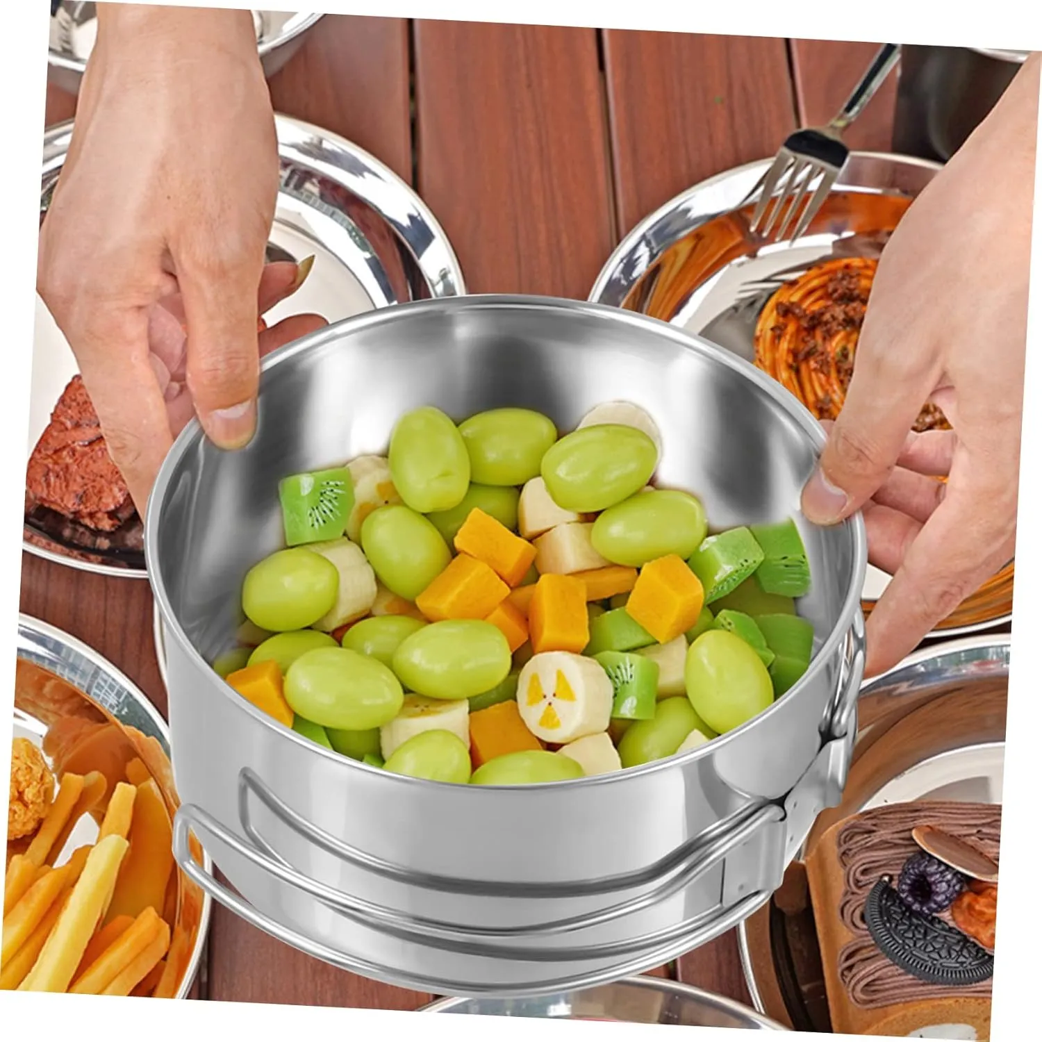 Milisten Stainless Steel Cooking Pot Pan for Outdoor Camping Picnic Hiking Stackable Design with Handle Durable
