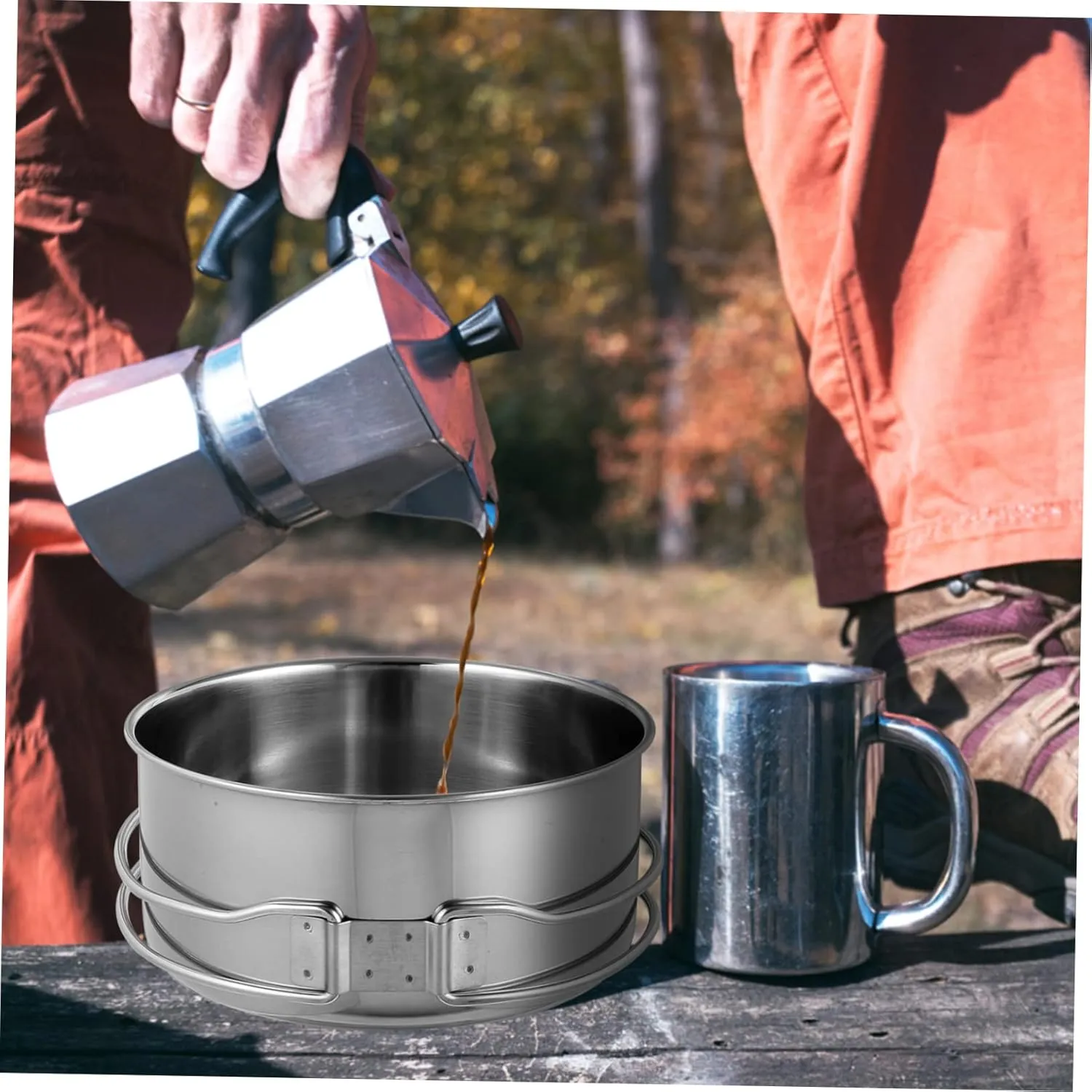 Milisten Stainless Steel Cooking Utensils Outdoor Pots Folding Camping Pot Stackable Pan Portable Camping