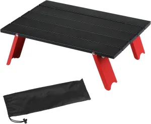 Mini Folding Camping Table, Ultralight Aluminum Beach Table with Solid Construction and Strong Load-Bearing, Portable Collapsible Table for Outdoor Picnic, Traveling (Black & Red)