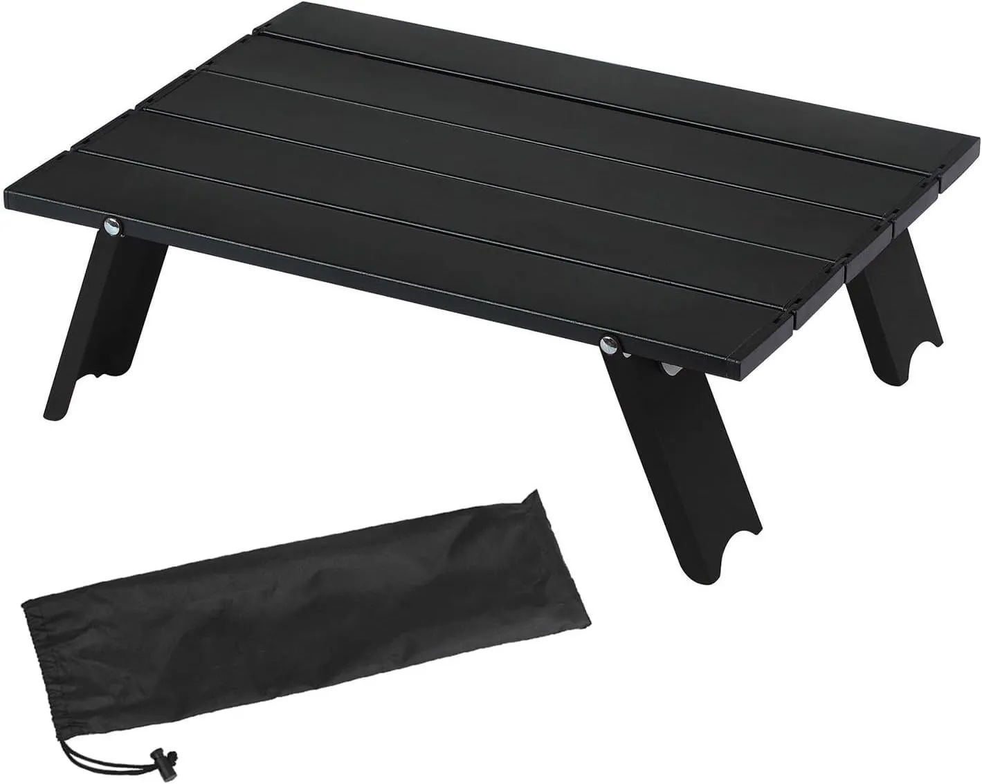 Mini Folding Camping Table, Ultralight Aluminum Beach Table with Solid Construction and Strong Load-Bearing, Portable Collapsible Table for Outdoor Picnic, Traveling (Black)