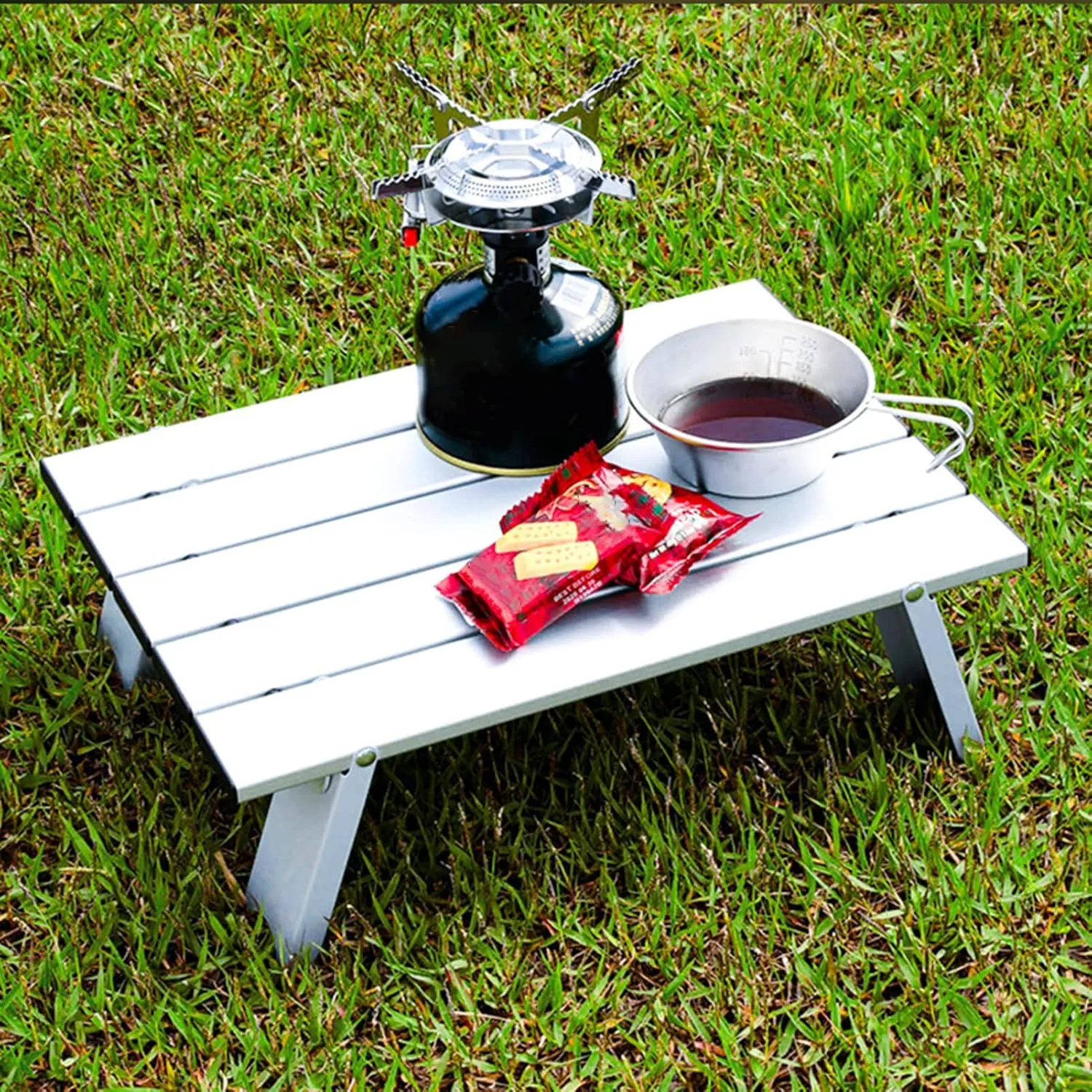 Mini Folding Camping Table, Ultralight Aluminum Beach Table with Solid Construction and Strong Load-Bearing, Portable Collapsible Table for Outdoor Picnic, Traveling (Black)